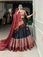Thumbnail for Malishka Womens Black Dola Silk With Foil Print Lehenga Choli Set