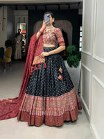 Thumbnail for Malishka Womens Black Dola Silk With Foil Print Lehenga Choli Set