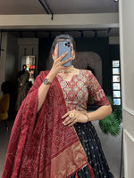 Thumbnail for Malishka Womens Black Dola Silk With Foil Print Lehenga Choli Set