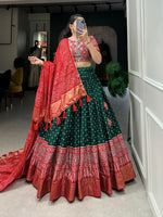 Thumbnail for Malishka Womens Green Dola Silk With Foil Print Lehenga Choli Set