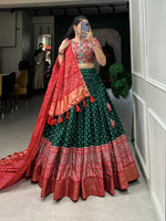 Thumbnail for Malishka Womens Green Dola Silk With Foil Print Lehenga Choli Set