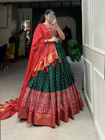 Thumbnail for Malishka Womens Green Dola Silk With Foil Print Lehenga Choli Set