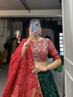 Thumbnail for Malishka Womens Green Dola Silk With Foil Print Lehenga Choli Set