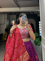 Thumbnail for Malishka Womens Purple Dola Silk With Foil Print Lehenga Choli Set
