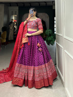 Thumbnail for Malishka Womens Purple Dola Silk With Foil Print Lehenga Choli Set