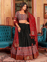Thumbnail for Malishka Womens Black Dola Silk With Foil Print Lehenga Choli Set