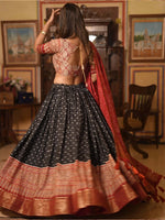 Thumbnail for Malishka Womens Black Dola Silk With Foil Print Lehenga Choli Set