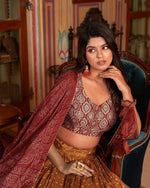 Thumbnail for Malishka Womens Orange Dola Silk With Foil Print Lehenga Choli Set