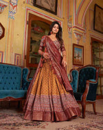 Thumbnail for Malishka Womens Orange Dola Silk With Foil Print Lehenga Choli Set
