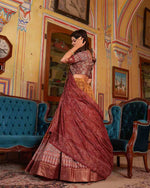 Thumbnail for Malishka Womens Orange Dola Silk With Foil Print Lehenga Choli Set