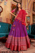 Thumbnail for Malishka Womens Purple Dola Silk With Foil Print Lehenga Choli Set