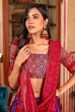 Thumbnail for Malishka Womens Purple Dola Silk With Foil Print Lehenga Choli Set