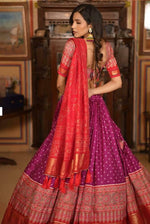 Thumbnail for Malishka Womens Purple Dola Silk With Foil Print Lehenga Choli Set