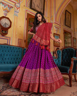 Thumbnail for Malishka Womens Purple Dola Silk With Foil Print Lehenga Choli Set