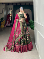 Thumbnail for Malishka Womens Green Dola Silk With Foil Print Lehenga Choli Set
