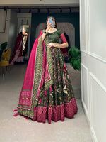 Thumbnail for Malishka Womens Green Dola Silk With Foil Print Lehenga Choli Set