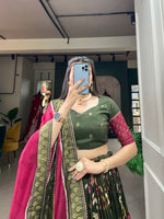 Thumbnail for Malishka Womens Green Dola Silk With Foil Print Lehenga Choli Set