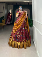 Thumbnail for Malishka Womens Maroon Dola Silk With Foil Print Lehenga Choli Set