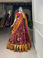 Thumbnail for Malishka Womens Maroon Dola Silk With Foil Print Lehenga Choli Set