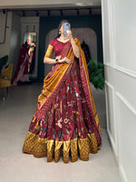Thumbnail for Malishka Womens Maroon Dola Silk With Foil Print Lehenga Choli Set