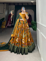 Thumbnail for Malishka Womens Mustard Dola Silk With Foil Print Lehenga Choli Set