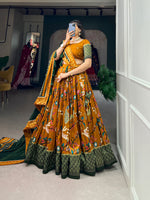 Thumbnail for Malishka Womens Mustard Dola Silk With Foil Print Lehenga Choli Set