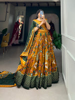 Thumbnail for Malishka Womens Mustard Dola Silk With Foil Print Lehenga Choli Set