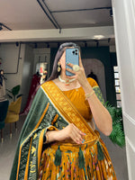 Thumbnail for Malishka Womens Mustard Dola Silk With Foil Print Lehenga Choli Set