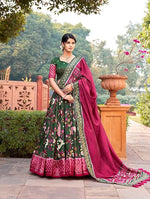 Thumbnail for Malishka Womens Green Dola Silk With Foil Print Lehenga Choli Set