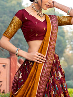 Thumbnail for Malishka Womens Maroon Dola Silk With Foil Print Lehenga Choli Set