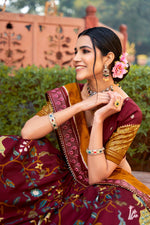 Thumbnail for Malishka Womens Maroon Dola Silk With Foil Print Lehenga Choli Set