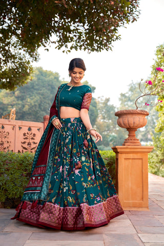 Malishka Womens Rama Dola Silk With Foil Print Lehenga Choli Set