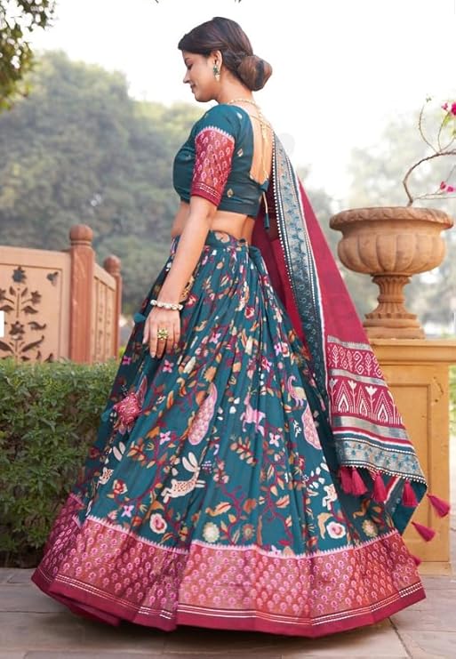 Malishka Womens Rama Dola Silk With Foil Print Lehenga Choli Set