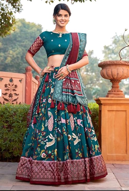 Malishka Womens Rama Dola Silk With Foil Print Lehenga Choli Set