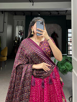 Thumbnail for Malishka Womens Pink Dola Silk With Foil Print Lehenga Choli Set