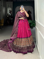 Thumbnail for Malishka Womens Pink Dola Silk With Foil Print Lehenga Choli Set