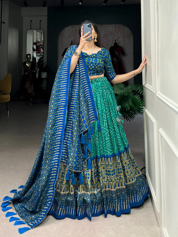 Malishka Womens Rama Dola Silk With Foil Print Lehenga Choli Set