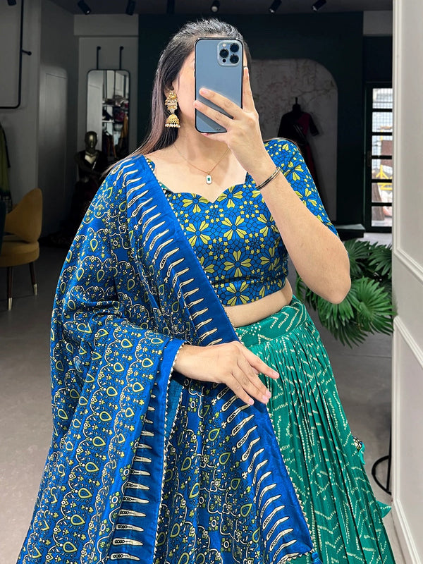 Malishka Womens Rama Dola Silk With Foil Print Lehenga Choli Set