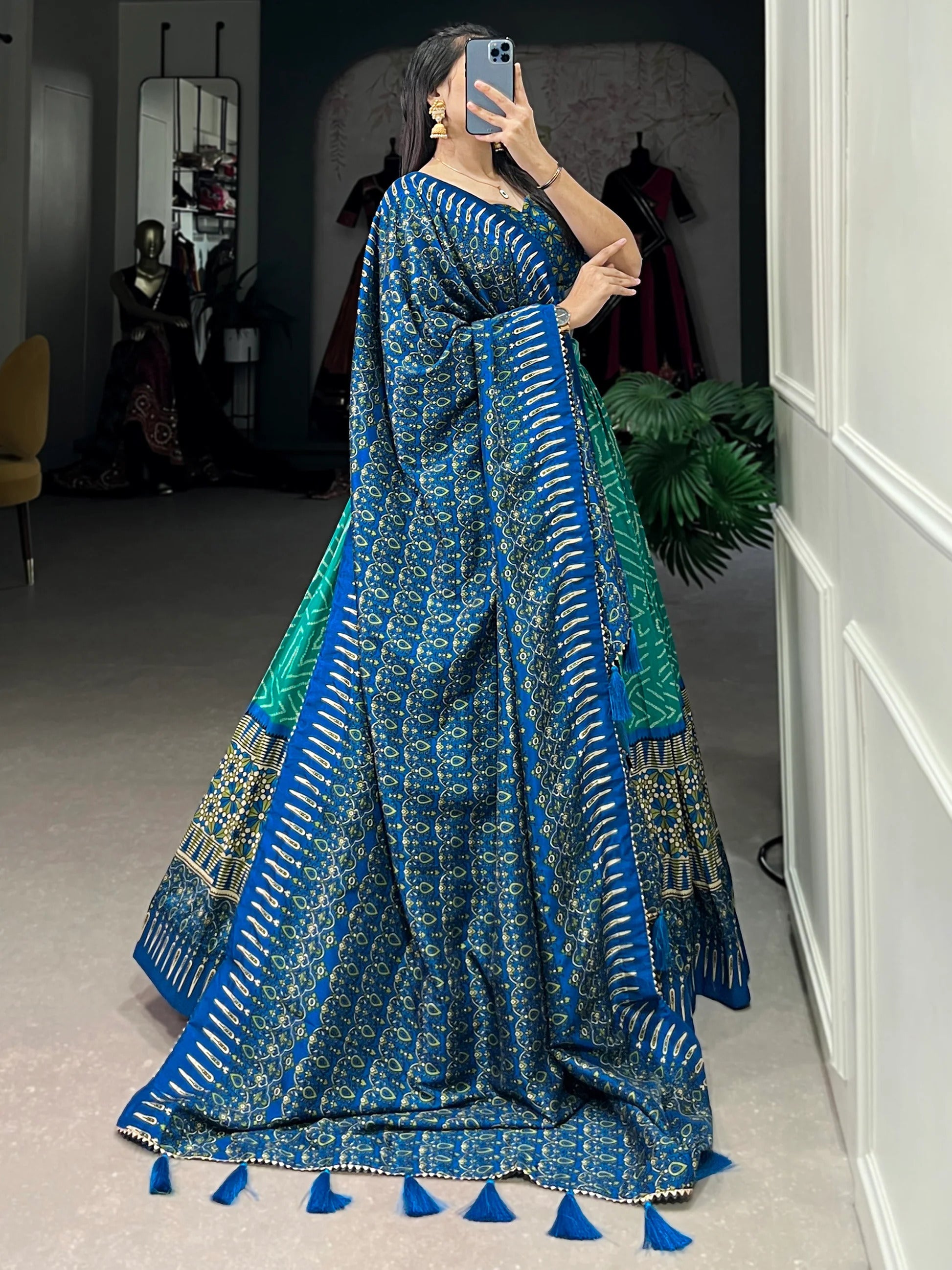 Malishka Womens Rama Dola Silk With Foil Print Lehenga Choli Set