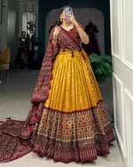 Thumbnail for Malishka Womens Yellow Dola Silk With Foil Print Lehenga Choli Set