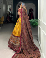Thumbnail for Malishka Womens Yellow Dola Silk With Foil Print Lehenga Choli Set