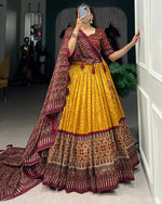 Thumbnail for Malishka Womens Yellow Dola Silk With Foil Print Lehenga Choli Set