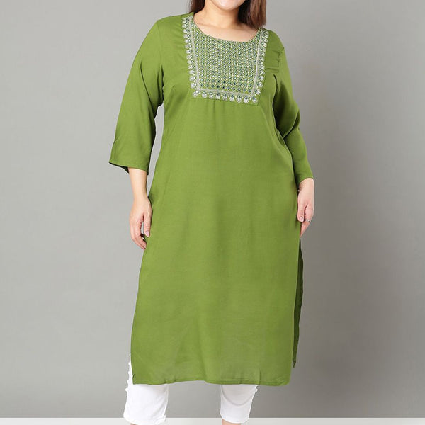 Sztori Plus Size Floral Yoke Design Mirror Work Straight Kurta - Distacart