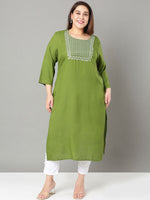 Thumbnail for Sztori Plus Size Floral Yoke Design Mirror Work Straight Kurta