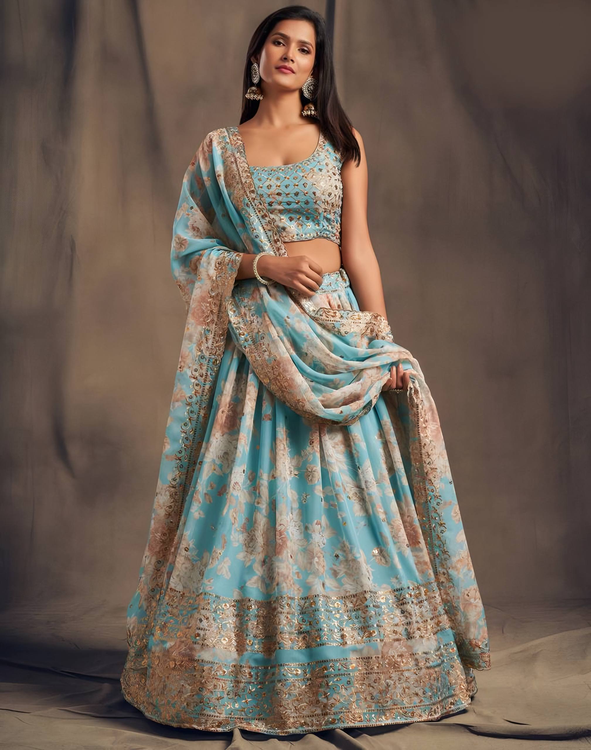 Lehenga Mart Designer Bollywood Style Wedding Wear Lehenga Choli - Aqua
