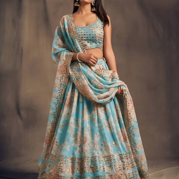 Lehenga Mart Designer Bollywood Style Wedding Wear Lehenga Choli - Aqua - Distacart