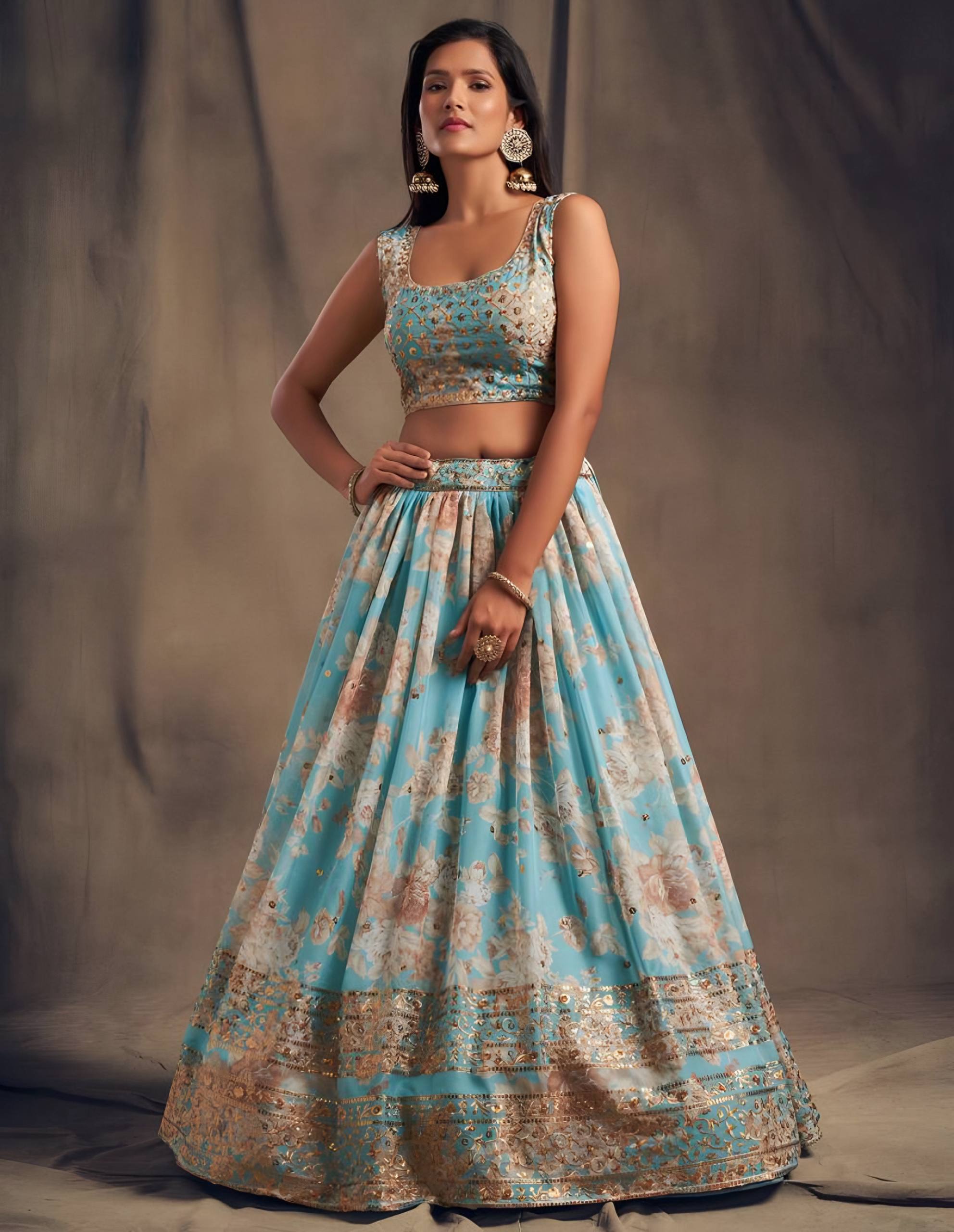 Lehenga Mart Designer Bollywood Style Wedding Wear Lehenga Choli - Aqua