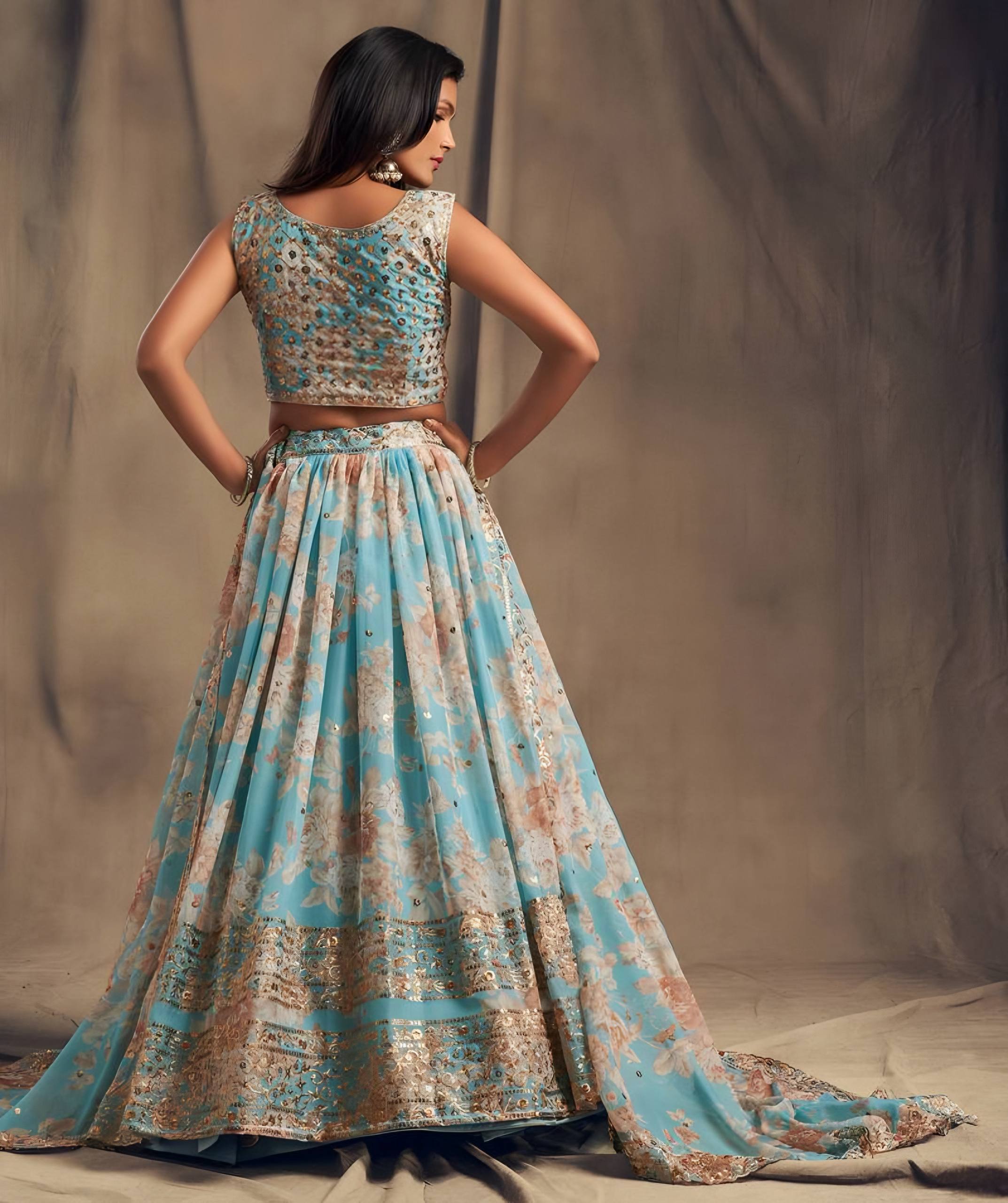 Lehenga Mart Designer Bollywood Style Wedding Wear Lehenga Choli - Aqua
