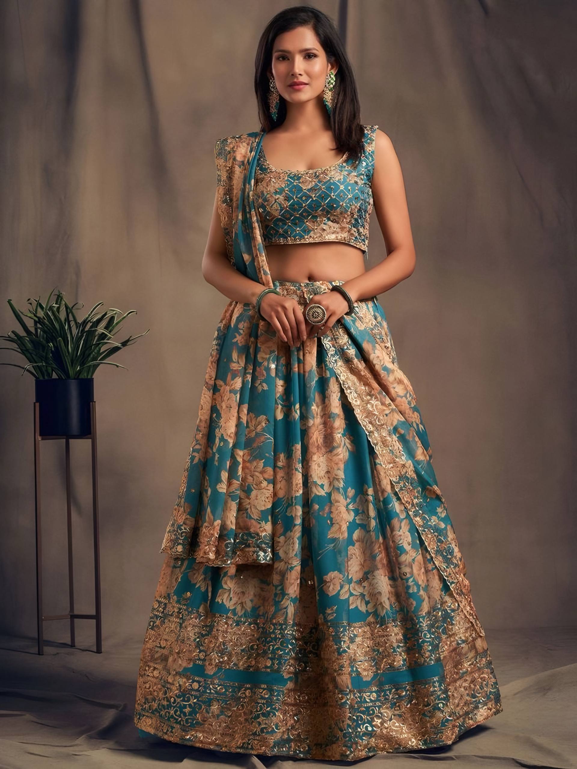 Lehenga Mart Designer Bollywood Style Wedding Wear Lehenga Choli - Blue