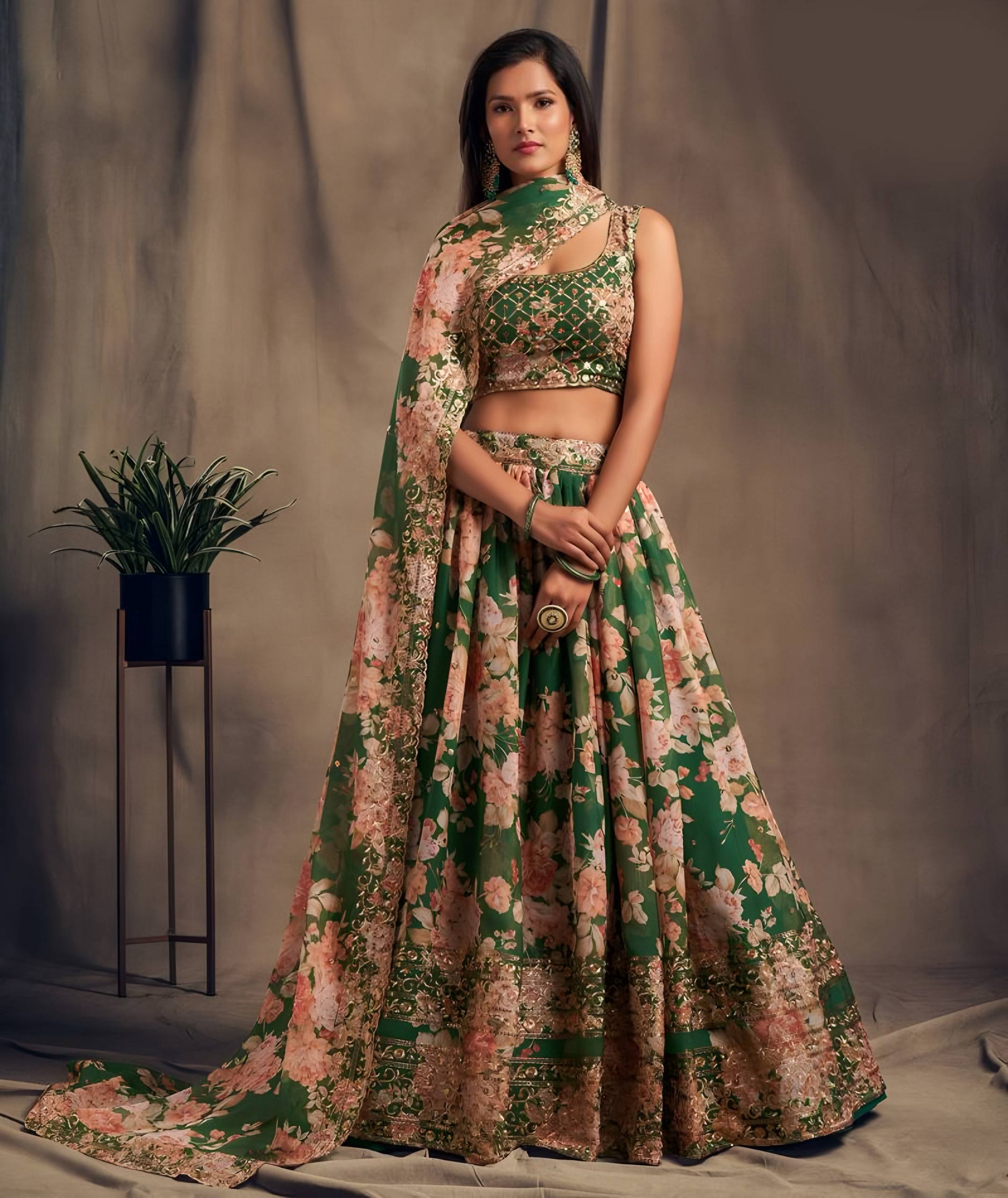 Lehenga Mart Designer Bollywood Style Wedding Wear Lehenga Choli - Green